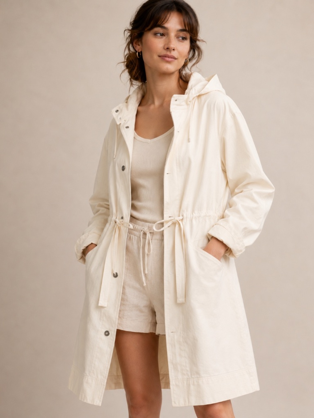 Everlane The Canvas Organic Cotton Parka Bone Hooded Coat Size S